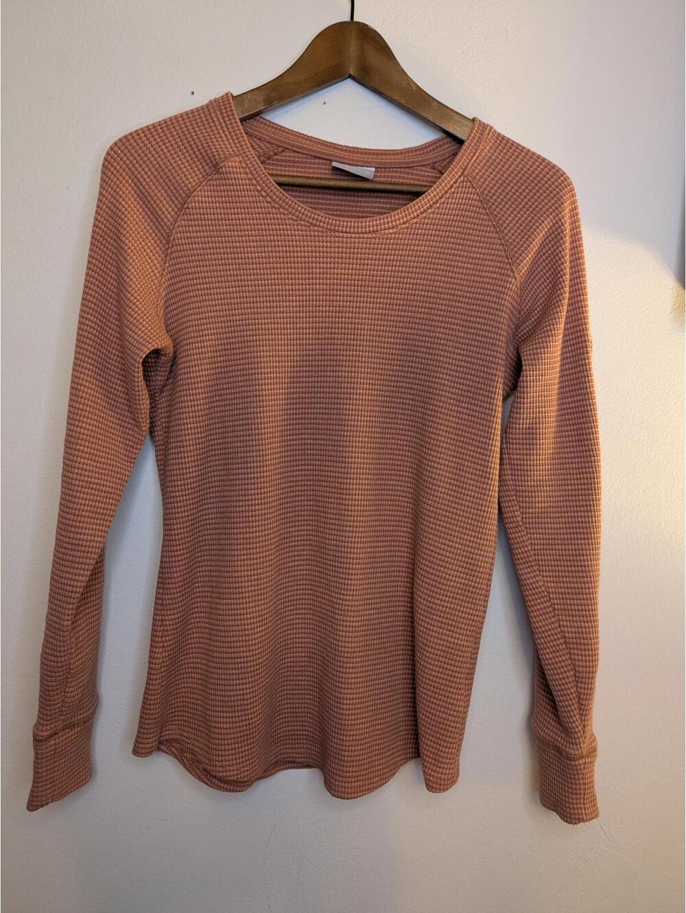 Columbia Women's Waffle Knit Thermal Top Size M Dusty Rose Long Sleeve Crew Neck